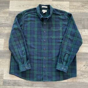 LL Bean Scotch Flannel Shirt Men’s XL Green Blue Black Plaid Trad Fit 228061